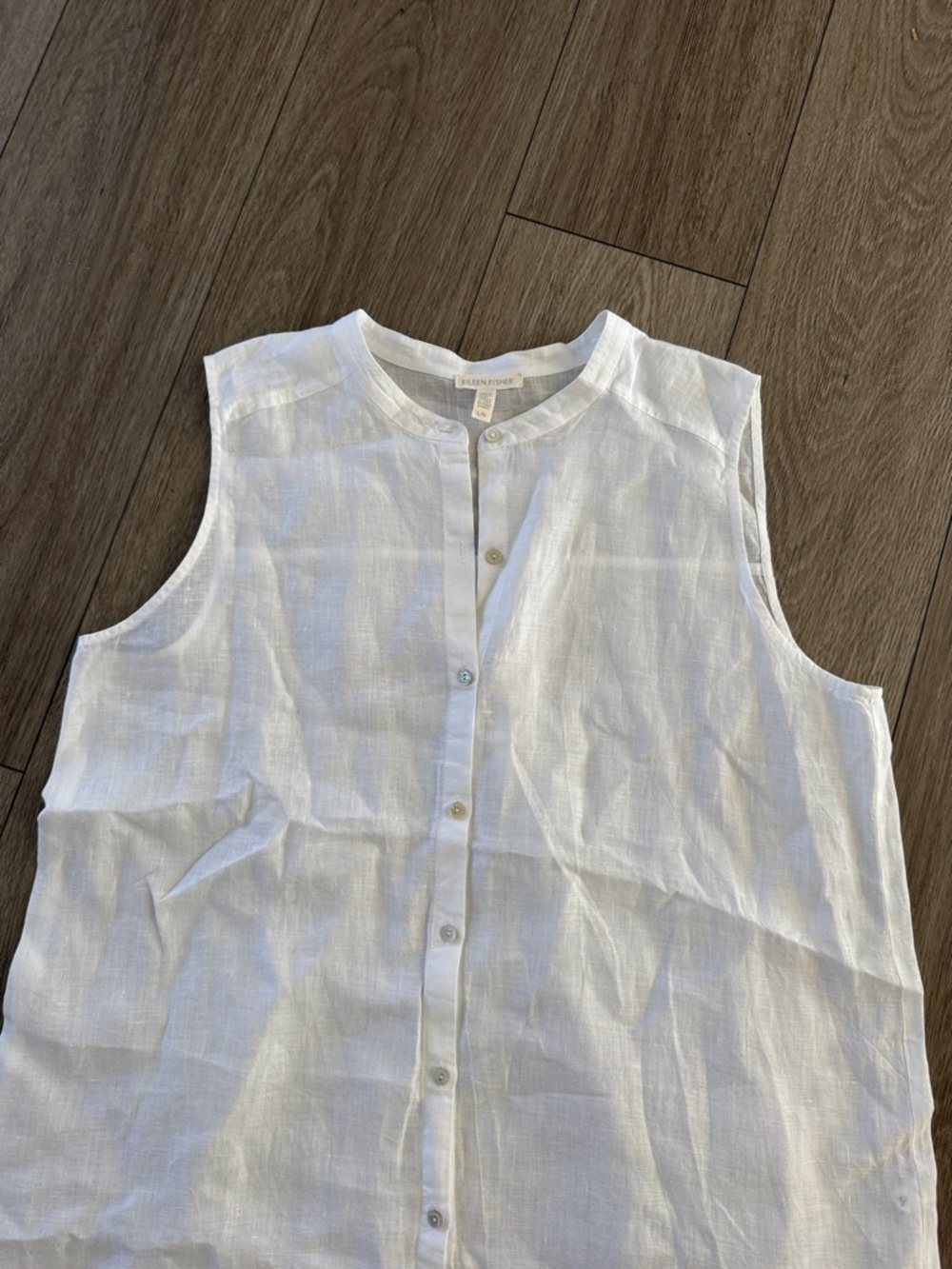 Eileen Fisher Organic Handkerchief Linen Sleeveless Shirt white size large - Picture 4 of 8